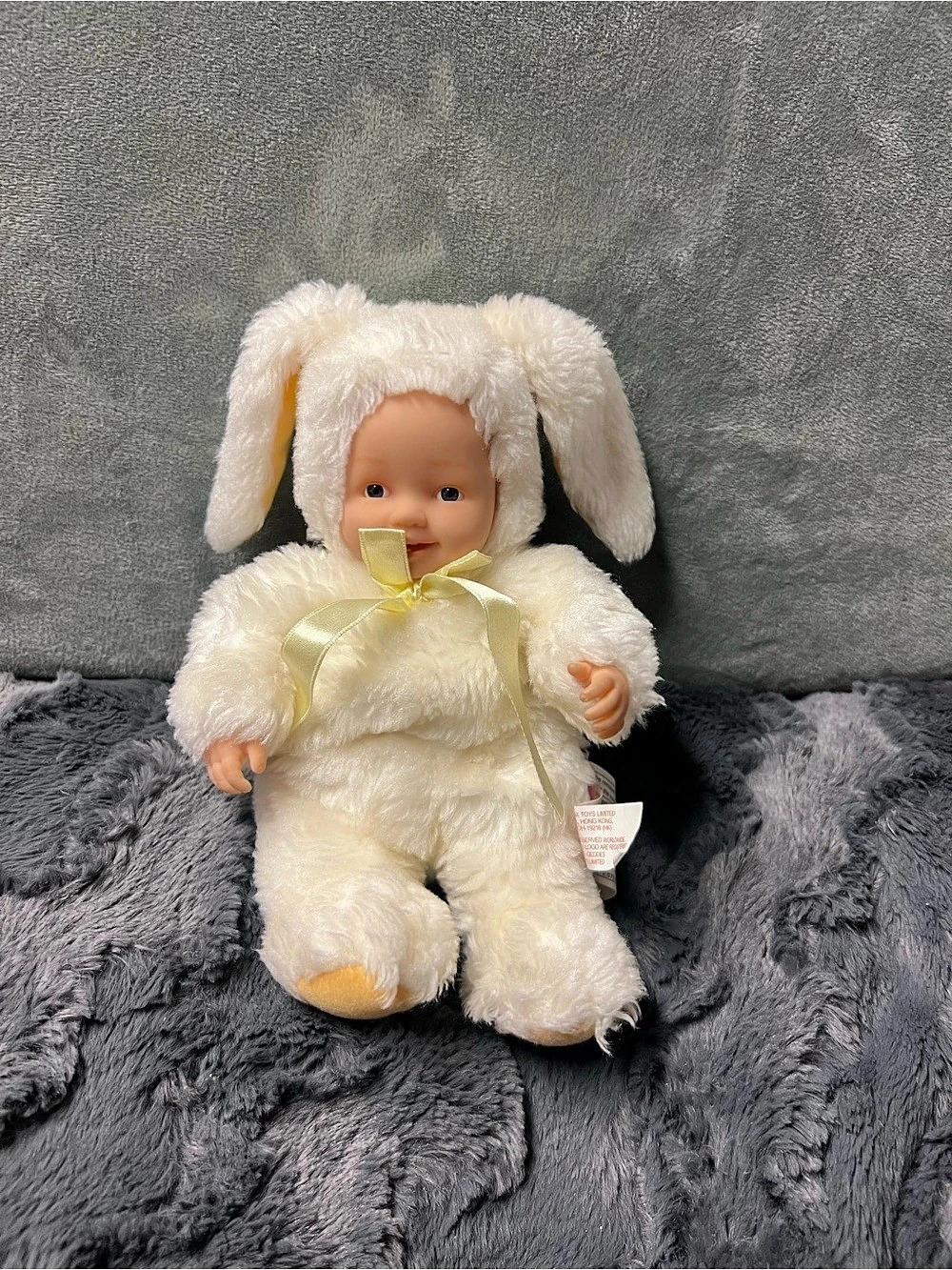 Anne Geddes Baby Bunny Plush Doll White & Yellow